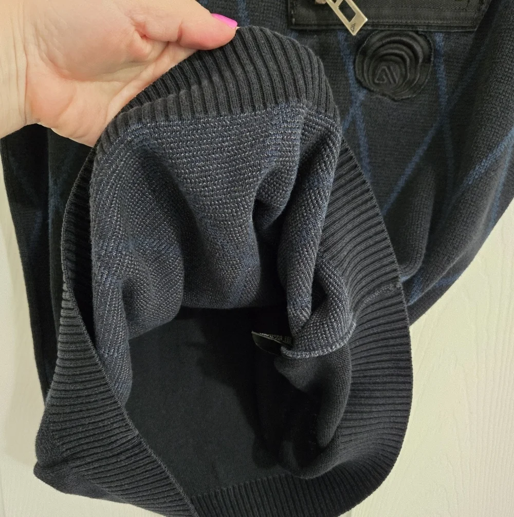 Allyance Argyle Sweater Vest Mens Large Black Blue Zip Pocket